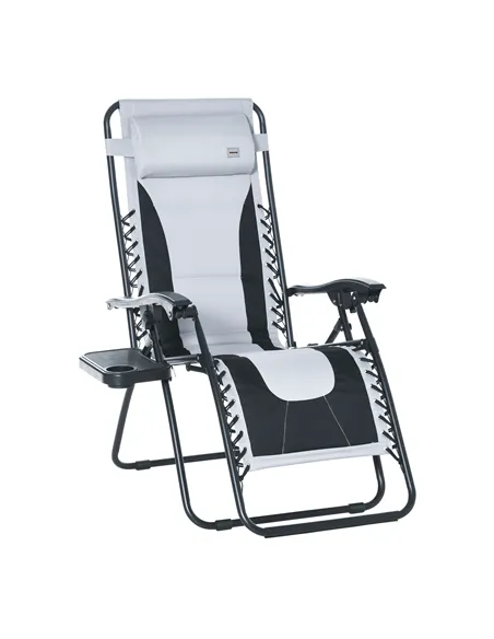 Outsunny Zero Gravity Lounger Chair, Folding Reclining Patio Chair with Padded Seat, Cup Holder, Soft Cushion and Headrest for P