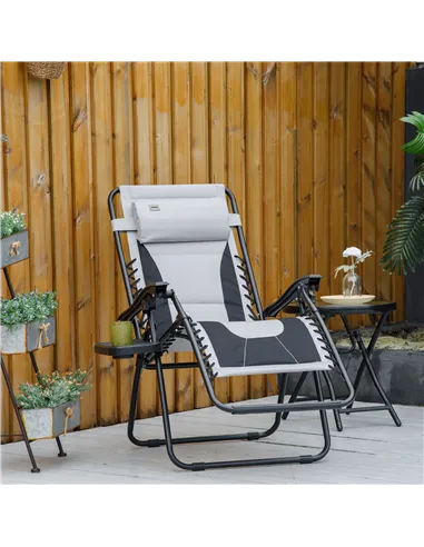 Outsunny Zero Gravity Lounger Chair, Folding Reclining Patio Chair with Padded Seat, Cup Holder, Soft Cushion and Headrest for P