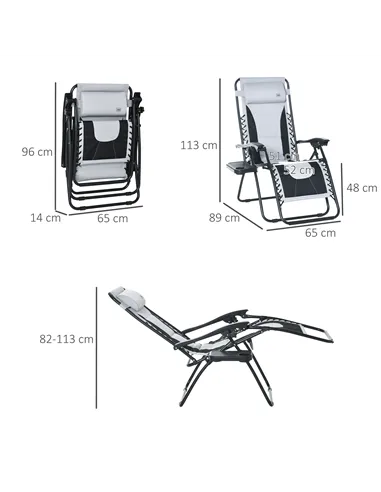 Outsunny Zero Gravity Lounger Chair, Folding Reclining Patio Chair with Padded Seat, Cup Holder, Soft Cushion and Headrest for P