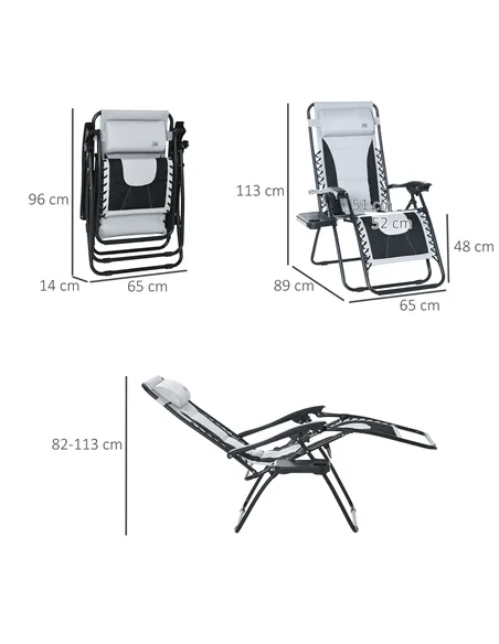 Outsunny Zero Gravity Lounger Chair, Folding Reclining Patio Chair with Padded Seat, Cup Holder, Soft Cushion and Headrest for P