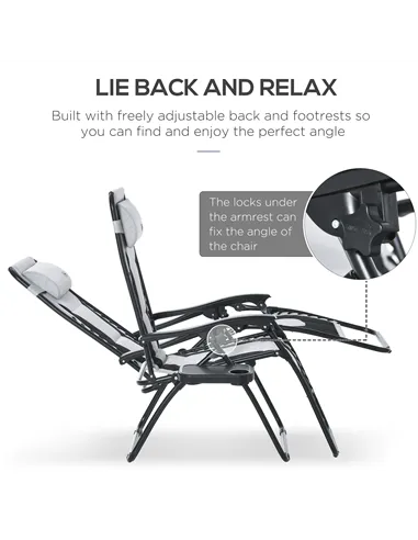 Outsunny Zero Gravity Lounger Chair, Folding Reclining Patio Chair with Padded Seat, Cup Holder, Soft Cushion and Headrest for P