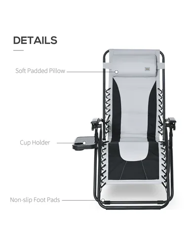 Outsunny Zero Gravity Lounger Chair, Folding Reclining Patio Chair with Padded Seat, Cup Holder, Soft Cushion and Headrest for P