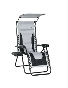 Outsunny Zero Gravity Lounger Chair, Folding Reclining Patio Chair with Shade Cover, Padded Seat, Cup Holder, Soft Cushion and H