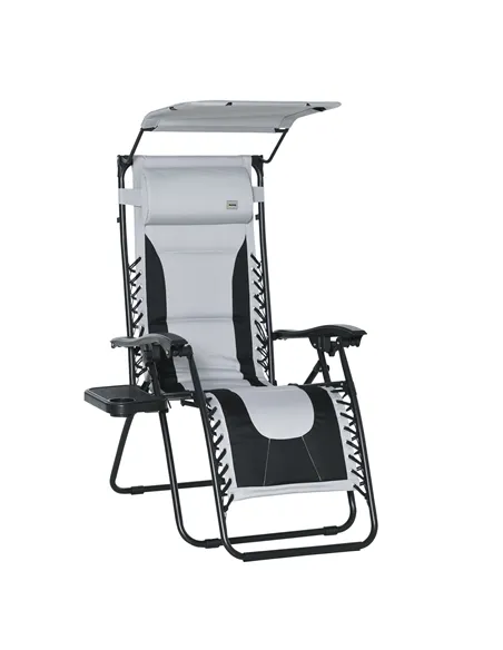 Outsunny Zero Gravity Lounger Chair, Folding Reclining Patio Chair with Shade Cover, Padded Seat, Cup Holder, Soft Cushion and H