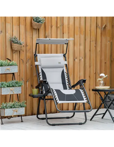 Outsunny Zero Gravity Lounger Chair, Folding Reclining Patio Chair with Shade Cover, Padded Seat, Cup Holder, Soft Cushion and H