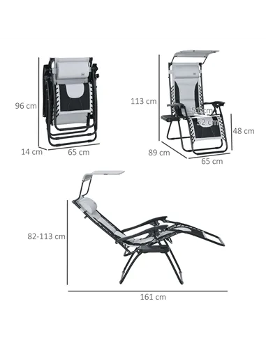 Outsunny Zero Gravity Lounger Chair, Folding Reclining Patio Chair with Shade Cover, Padded Seat, Cup Holder, Soft Cushion and H