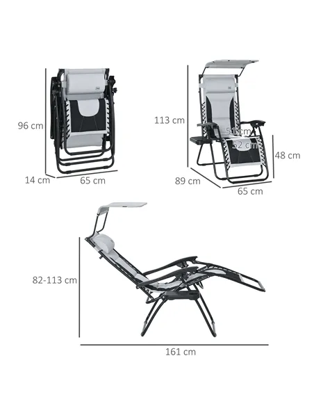 Outsunny Zero Gravity Lounger Chair, Folding Reclining Patio Chair with Shade Cover, Padded Seat, Cup Holder, Soft Cushion and H