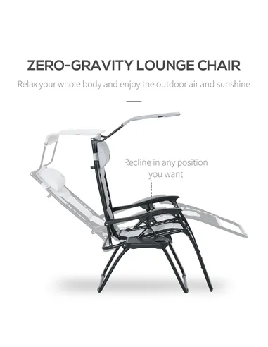 Outsunny Zero Gravity Lounger Chair, Folding Reclining Patio Chair with Shade Cover, Padded Seat, Cup Holder, Soft Cushion and H