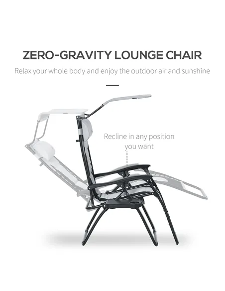 Outsunny Zero Gravity Lounger Chair, Folding Reclining Patio Chair with Shade Cover, Padded Seat, Cup Holder, Soft Cushion and H