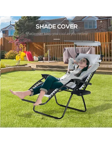 Outsunny Zero Gravity Lounger Chair, Folding Reclining Patio Chair with Shade Cover, Padded Seat, Cup Holder, Soft Cushion and H