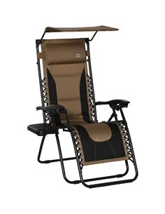 Outsunny Zero Gravity Lounger Chair, Folding Reclining Patio Chair with Shade Cover, Padded Seat, Cup Holder, Soft Cushion and H