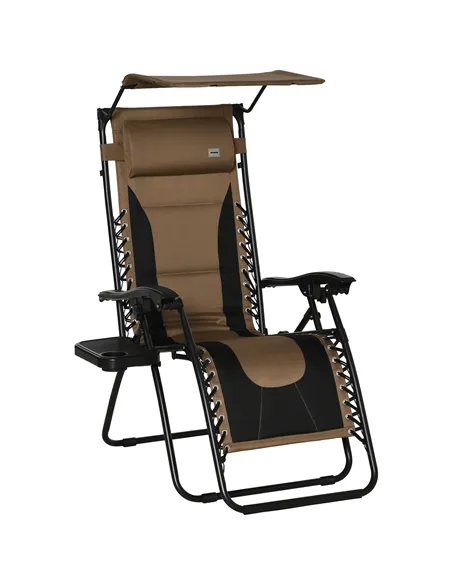 Outsunny Zero Gravity Lounger Chair, Folding Reclining Patio Chair with Shade Cover, Padded Seat, Cup Holder, Soft Cushion and H