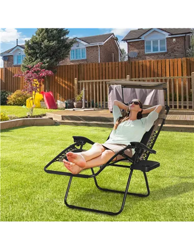 Outsunny Zero Gravity Lounger Chair, Folding Reclining Patio Chair with Shade Cover, Padded Seat, Cup Holder, Soft Cushion and H
