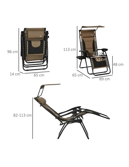 Outsunny Zero Gravity Lounger Chair, Folding Reclining Patio Chair with Shade Cover, Padded Seat, Cup Holder, Soft Cushion and H
