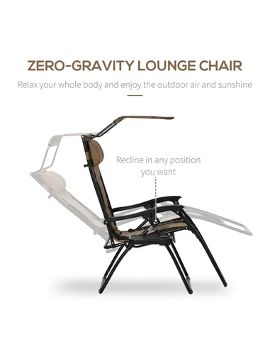 Outsunny Zero Gravity Lounger Chair, Folding Reclining Patio Chair with Shade Cover, Padded Seat, Cup Holder, Soft Cushion and H