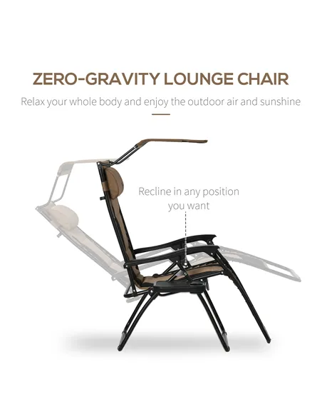Outsunny Zero Gravity Lounger Chair, Folding Reclining Patio Chair with Shade Cover, Padded Seat, Cup Holder, Soft Cushion and H