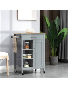 HOMCOM Compact Kitchen Trolley Utility Cart on Wheels with Open Shelf & Storage Drawer for Dining Room, Kitchen, Grey 2