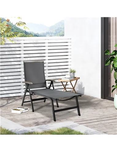 Outsunny Outdoor Folding Sun Lounger, 5-Position Adjustable Chaise Lounge Chair with Aluminium Frame for Patio, Pool and Garden,