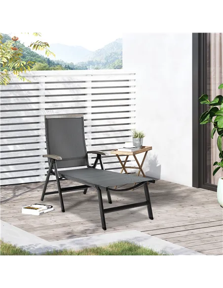 Outsunny Outdoor Folding Sun Lounger, 5-Position Adjustable Chaise Lounge Chair with Aluminium Frame for Patio, Pool and Garden,