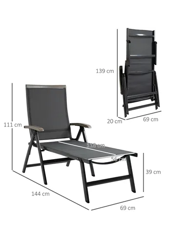 Outsunny Outdoor Folding Sun Lounger, 5-Position Adjustable Chaise Lounge Chair with Aluminium Frame for Patio, Pool and Garden,