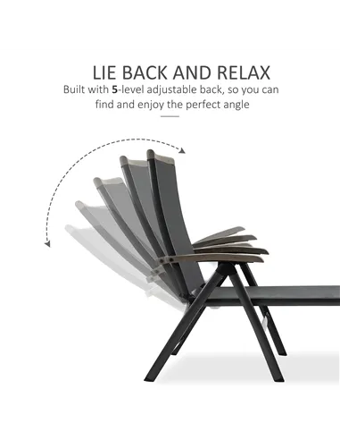 Outsunny Outdoor Folding Sun Lounger, 5-Position Adjustable Chaise Lounge Chair with Aluminium Frame for Patio, Pool and Garden,