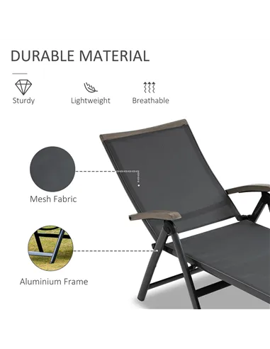 Outsunny Outdoor Folding Sun Lounger, 5-Position Adjustable Chaise Lounge Chair with Aluminium Frame for Patio, Pool and Garden,