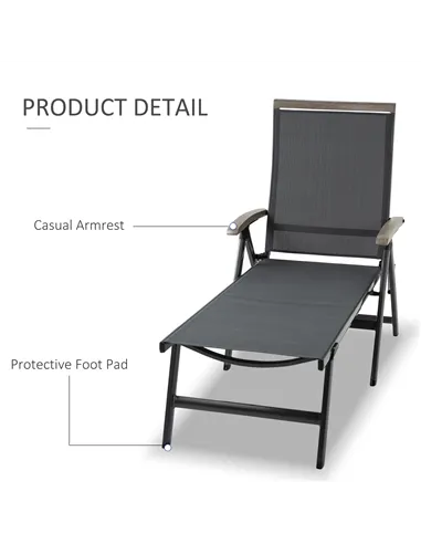 Outsunny Outdoor Folding Sun Lounger, 5-Position Adjustable Chaise Lounge Chair with Aluminium Frame for Patio, Pool and Garden,