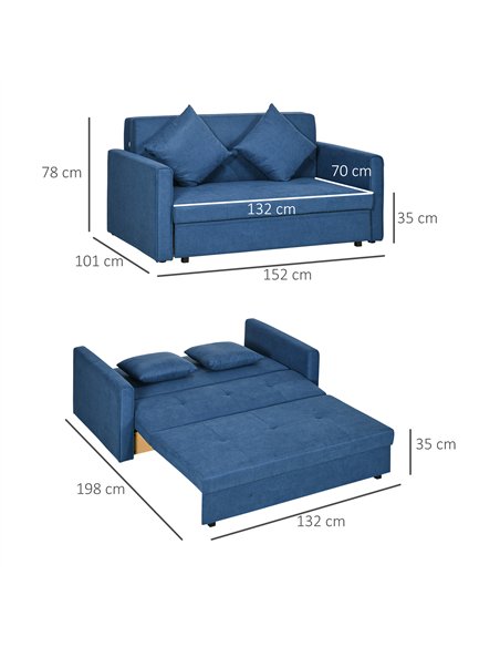 HOMCOM 2 Seater Sofa Bed, Convertible Bed Settee, Modern Velvet Loveseat Sofa Couch with 2 Cushions, Hidden Storage for Living R