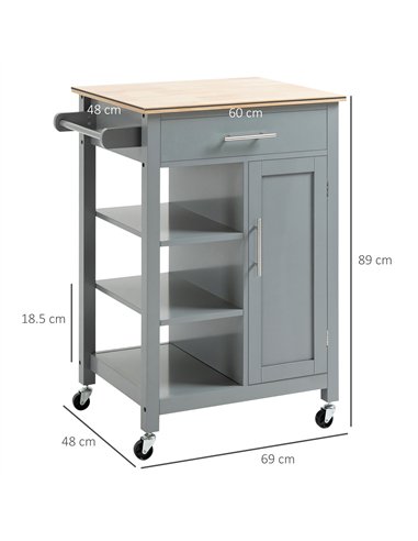 HOMCOM Compact Kitchen Trolley Utility Cart on Wheels with Open Shelf & Storage Drawer for Dining Room, Kitchen, Grey