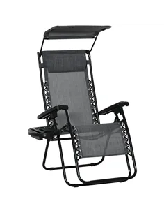 Outsunny Foldable Reclining Garden Chair with Headrest, Zero Gravity Deck Sun Lounger Seat Chair with Footrest, Armrest, Cup Hol