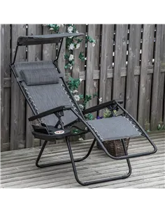 Outsunny Foldable Reclining Garden Chair with Headrest, Zero Gravity Deck Sun Lounger Seat Chair with Footrest, Armrest, Cup Hol 2
