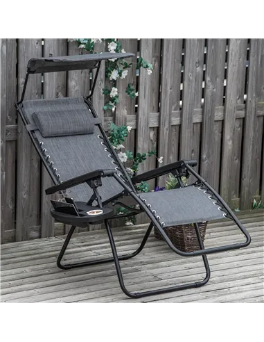 Outsunny Foldable Reclining Garden Chair with Headrest, Zero Gravity Deck Sun Lounger Seat Chair with Footrest, Armrest, Cup Hol
