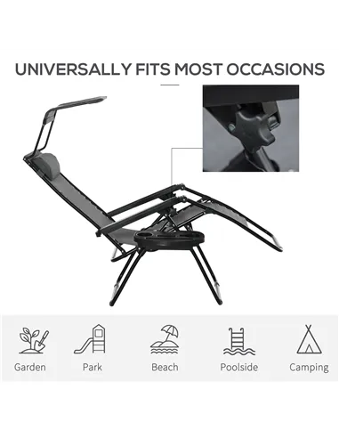 Outsunny Foldable Reclining Garden Chair with Headrest, Zero Gravity Deck Sun Lounger Seat Chair with Footrest, Armrest, Cup Hol