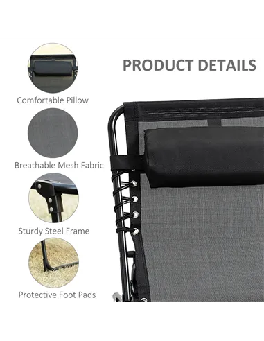 Outsunny Portable Sun Lounger, Folding Camping Bed Cot, Reclining Lounge Chair 5-position Adjustable Backrest with Side Pocket, 