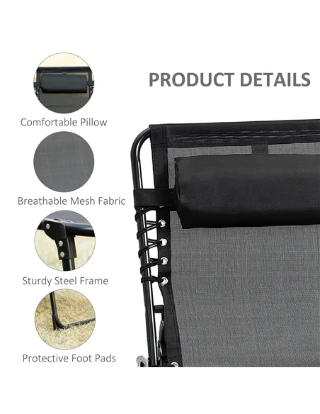 Outsunny Portable Sun Lounger, Folding Camping Bed Cot, Reclining Lounge Chair 5-position Adjustable Backrest with Side Pocket, 