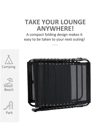 Outsunny Portable Sun Lounger, Folding Camping Bed Cot, Reclining Lounge Chair 5-position Adjustable Backrest with Side Pocket, 