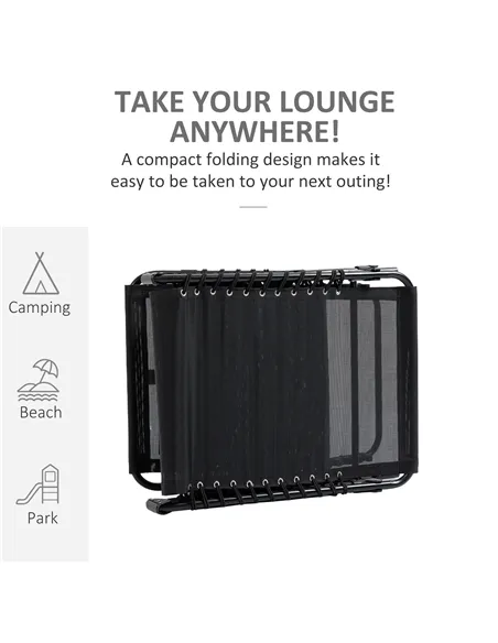 Outsunny Portable Sun Lounger, Folding Camping Bed Cot, Reclining Lounge Chair 5-position Adjustable Backrest with Side Pocket, 