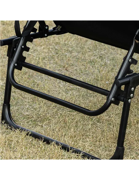 Outsunny Portable Sun Lounger, Folding Camping Bed Cot, Reclining Lounge Chair 5-position Adjustable Backrest with Side Pocket, 