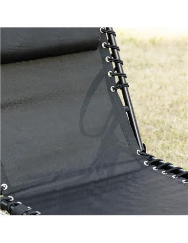 Outsunny Portable Sun Lounger, Folding Camping Bed Cot, Reclining Lounge Chair 5-position Adjustable Backrest with Side Pocket, 