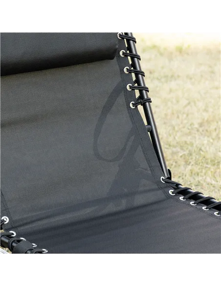 Outsunny Portable Sun Lounger, Folding Camping Bed Cot, Reclining Lounge Chair 5-position Adjustable Backrest with Side Pocket, 