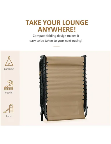 Outsunny Portable Sun Lounger, Folding Camping Bed Cot, Reclining Lounge Chair 5-position Adjustable Backrest with Side Pocket, 