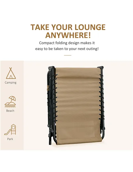 Outsunny Portable Sun Lounger, Folding Camping Bed Cot, Reclining Lounge Chair 5-position Adjustable Backrest with Side Pocket, 