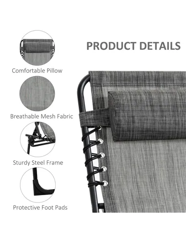 Outsunny Portable Sun Lounger, Folding Camping Bed Cot, Reclining Lounge Chair 5-position Adjustable Backrest with Side Pocket, 