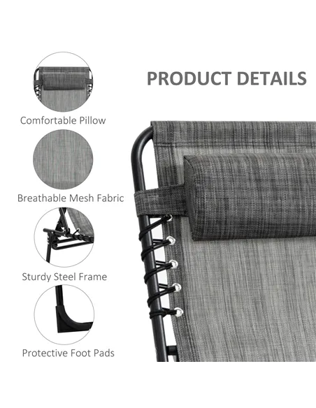 Outsunny Portable Sun Lounger, Folding Camping Bed Cot, Reclining Lounge Chair 5-position Adjustable Backrest with Side Pocket, 