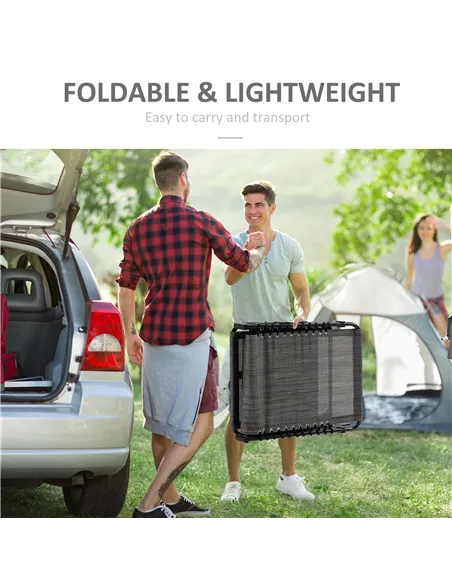 Outsunny Portable Sun Lounger, Folding Camping Bed Cot, Reclining Lounge Chair 5-position Adjustable Backrest with Side Pocket, 