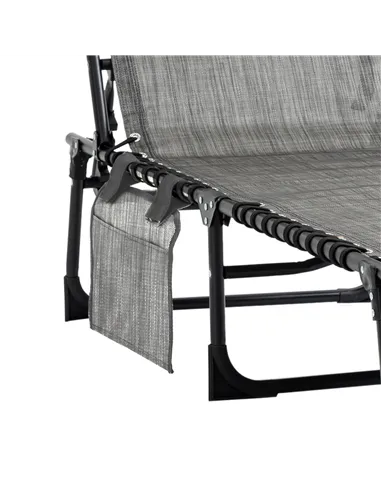 Outsunny Portable Sun Lounger, Folding Camping Bed Cot, Reclining Lounge Chair 5-position Adjustable Backrest with Side Pocket, 