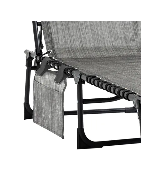 Outsunny Portable Sun Lounger, Folding Camping Bed Cot, Reclining Lounge Chair 5-position Adjustable Backrest with Side Pocket, 