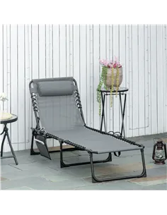 Outsunny Portable Sun Lounger, Folding Camping Bed Cot, Reclining Lounge Chair 5-position Adjustable Backrest with Side Pocket,  2