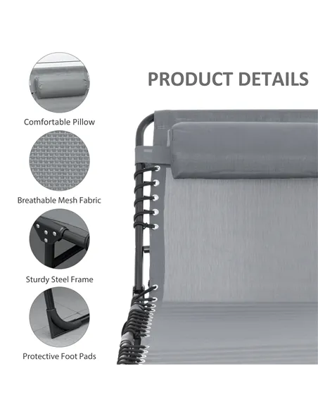 Outsunny Portable Sun Lounger, Folding Camping Bed Cot, Reclining Lounge Chair 5-position Adjustable Backrest with Side Pocket, 