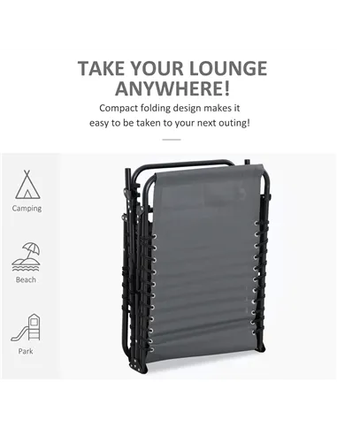 Outsunny Portable Sun Lounger, Folding Camping Bed Cot, Reclining Lounge Chair 5-position Adjustable Backrest with Side Pocket, 